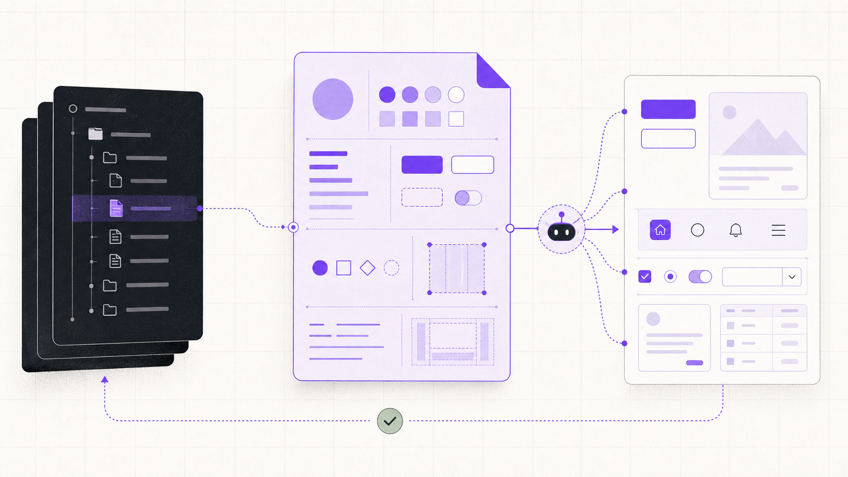 A repository document and DESIGN.md contract guiding an AI agent toward a consistent interface system