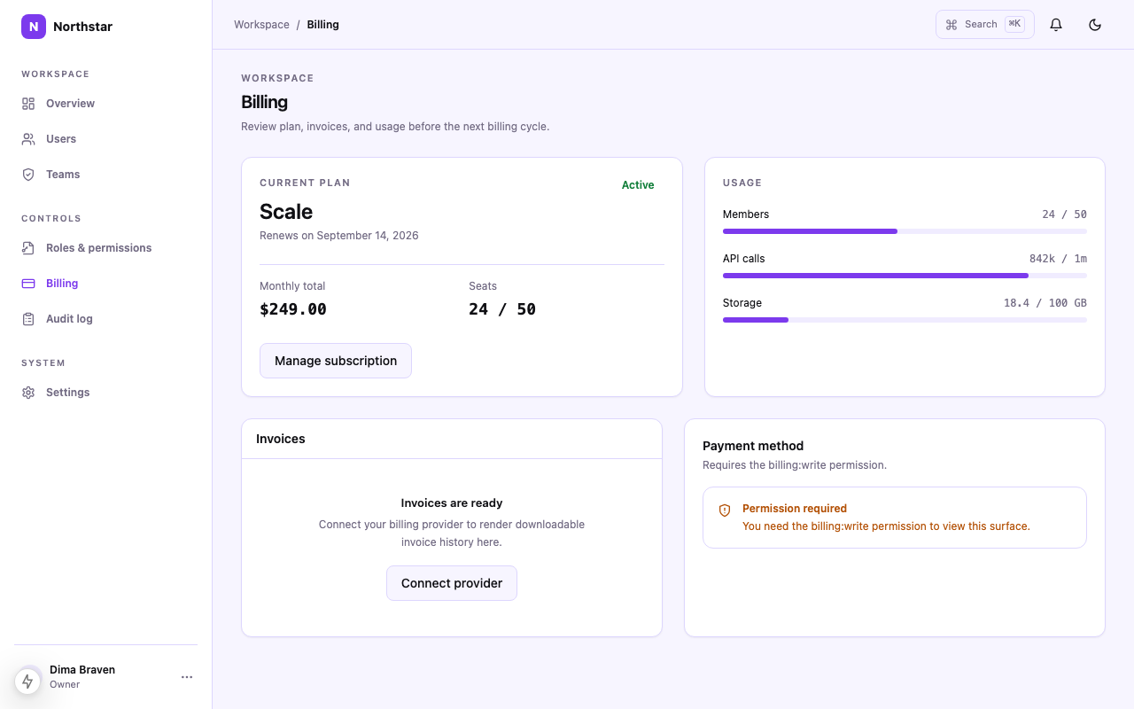 Admin Panel Billing route screenshot