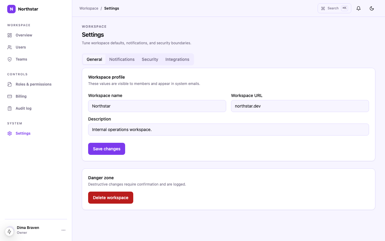 Admin Panel Settings route screenshot